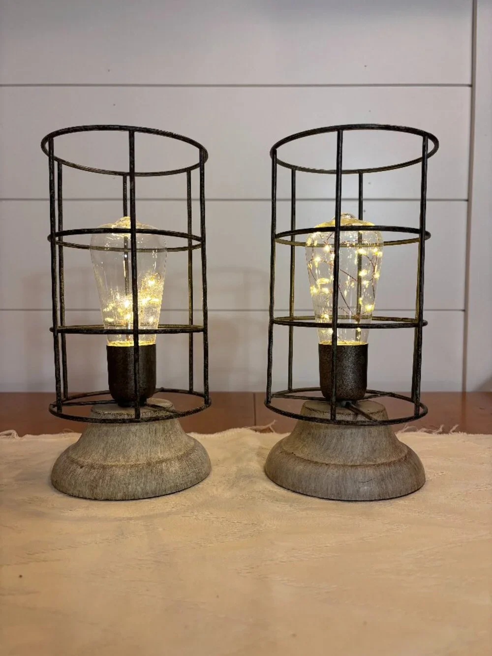 Industrial Metal Cage Lantern Pair